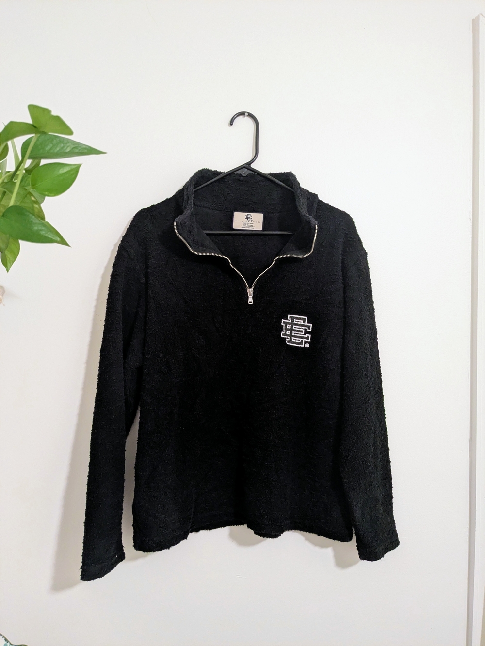 Eric Emanuel EE Bouclé Logo Quarter-Zip Fleece Pullover - Black - Medium - Authe